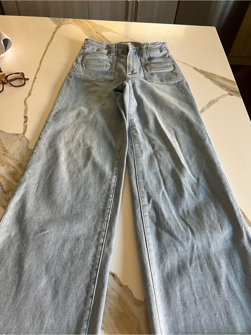 PAIGE Light Blue High-Rise (ANESSA) PETITE SIZE 25 Wide-Leg Jeans - Picture 7 of 13